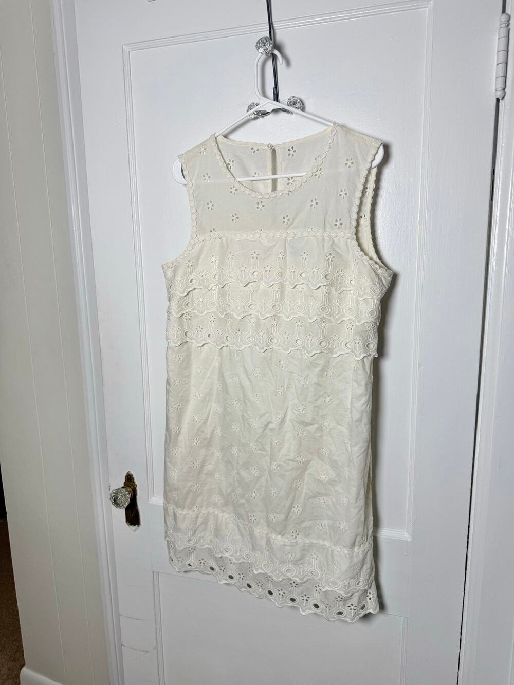 J.Crew Ivory Eyelet Dress Size 14 Cotton Tiered Ruffle Cottagecore Summer